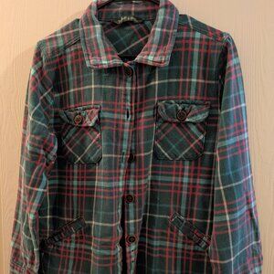 Woolrich Womens Shirt Jacket Flannel XL Green Plaid Button up Front Pockets